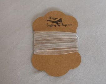 Silver Grey Organza Ribbon on Cute Kraft Card Bobbin, 3mm (3/32") wide - sold by the meter (39")