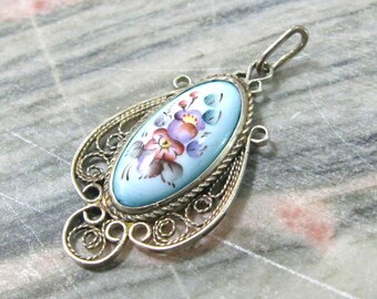 Bridal jewelry Blue flower pendant necklace Finift enamel vintage wedding jewelry something blue bridesmaids gift memory gift for sister