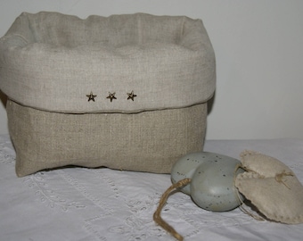 Linen 3 quilted fabric storage basket, organizer, stars