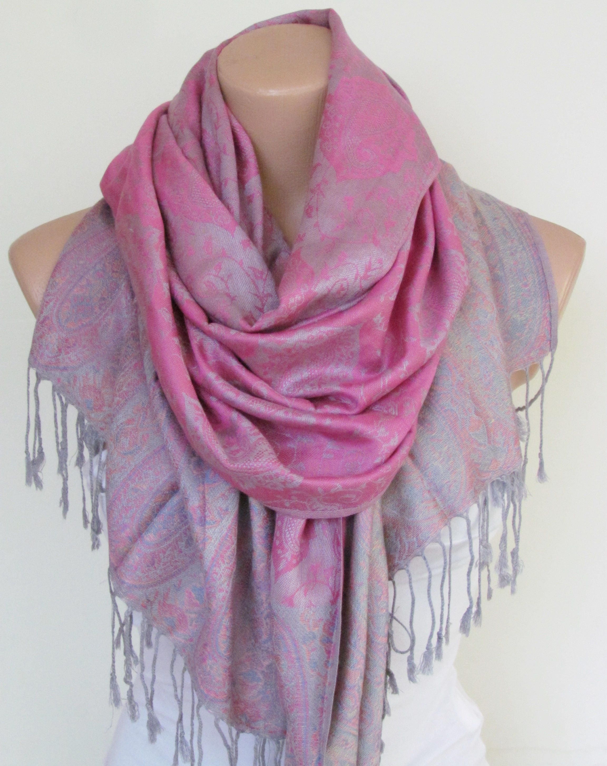 Pink and Grey Pashmina Scarf Oversize Scarf Fall Winter Scarf