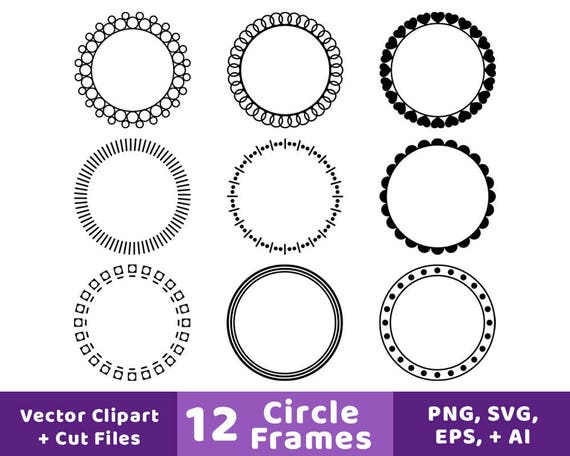 12 Circle Frames Clipart Monogram Frame SVG Round Frame