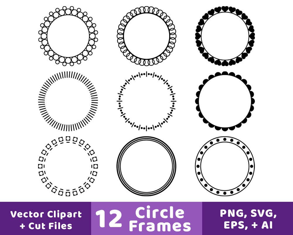 Download 12 Circle Frames Clipart, Monogram Frame SVG, Round Frame ...