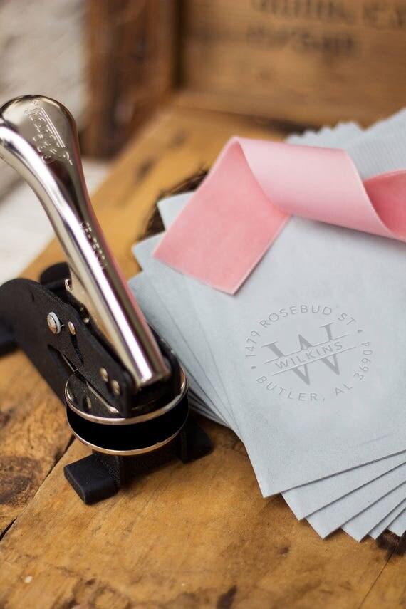 Return Address Embosser, Blind Emboss, Wedding Invitation Seal, Circle