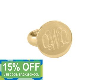 Gold Monogram Ring any Initial Ring, Personalized Ring gold plated 18k, Bridesmaids gift Engraved Ring