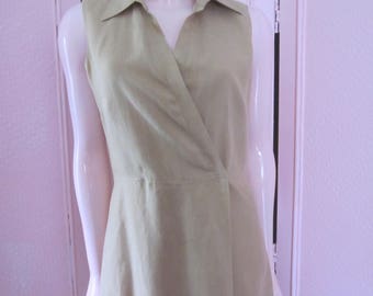 1990s Tan Linen Sleeveless Maxi-Dress by"Clifford & Willis," Size 8