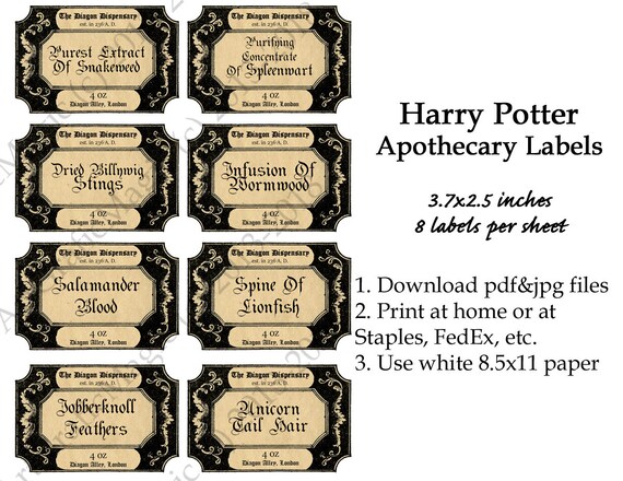 Printable Harry Potter Apothecary Labels 3.7 x 2.5