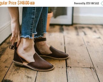 SALE 25% OFF: Brown Leather Sandals, Brown Sandals, Summer Shoes, Leather Flats, Loafers, Flat Shoes, Brown Slip Ons, Ankle Strap Sandals, C