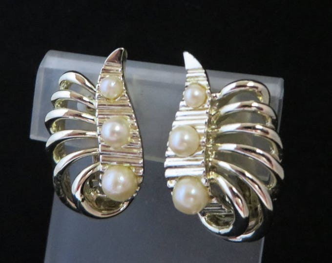 Vintage Marboux Earrings, Marcel Boucher Earrings, Goldtone Faux Pearl Earrings, Signed Designer Clip-on Earrings Vintage Marboux Earrings, Marcel Boucher Earrings, Goldtone Faux Pearl Earrings, Signed Designer Clip-on Earrings