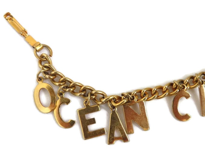 Ocean City Charm Bracelet, Maryland Souvenir Travel Gold Tone Charm Bracelet