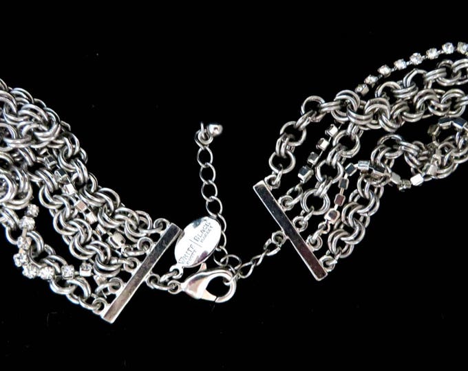 White House Black Market Chain Link Necklace, Vintage Multistrand Rhinestone Silver Tone Statement Necklace
