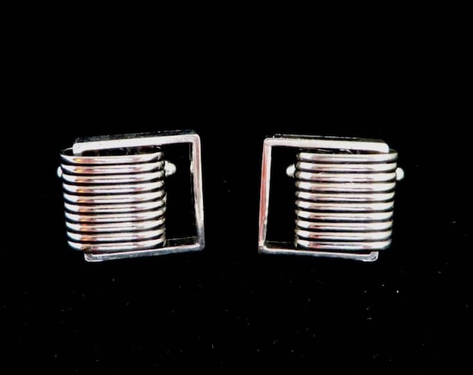 Silver Tone Cufflinks, Vintage Ridged Cuff Links, Men's Suit Accessory, Gift for Him