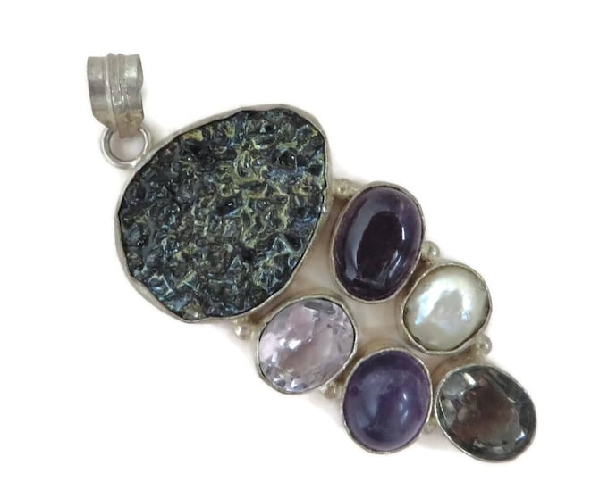 Sterling Silver Pendant, Gemstone Pendant, Vintage Quartz, Amethyst, Pearl Pendant, Unique Gift for Her, Gift Box