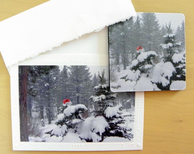 SANTA COASTER and CARD Gift Set by Pam Ponsart of Pam's Fab Photos; part of her "Forget Me Not" Collection featuring a snowbound santa