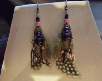 dangle earrings 4cm tall red and white and brown colors