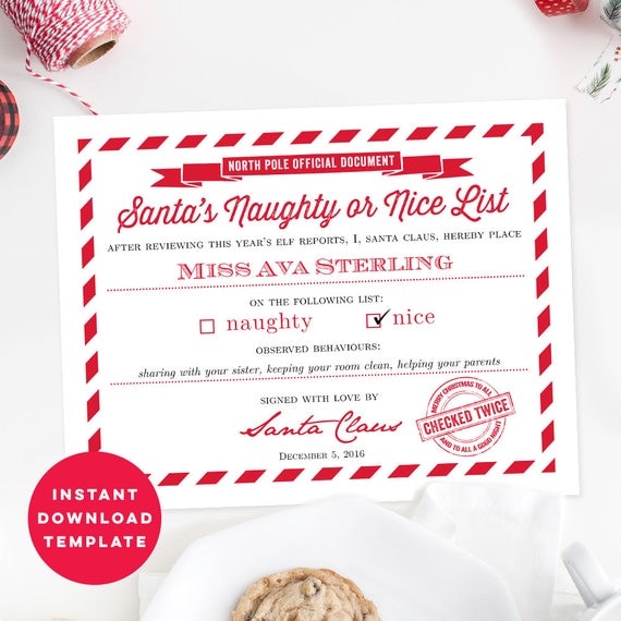 Custom Santa's Naughty or Nice List Certificate