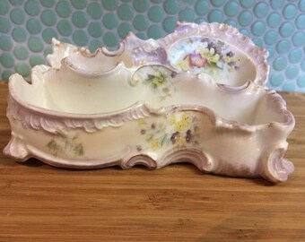 Antique 19th C RS Prussia Art Nouveau Aesthetic porcelain desktop letter holder