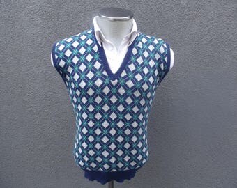 Vintage Puritan Sweater Vest / Sleeveless Argyle Vest Large / 80s Vintage Mens Sweatshirt / Mens Sleeveless Sweater / Made in USA / VTG