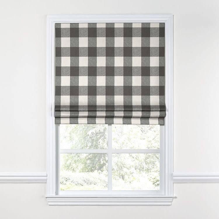 Large Plaid Check Houndstoith Printed Roman Shades