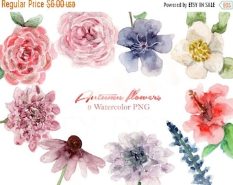 50% Off Fall Watercolor Clipart Autumn Floral Flowers Digital Download Invitation Bridal Paint Original