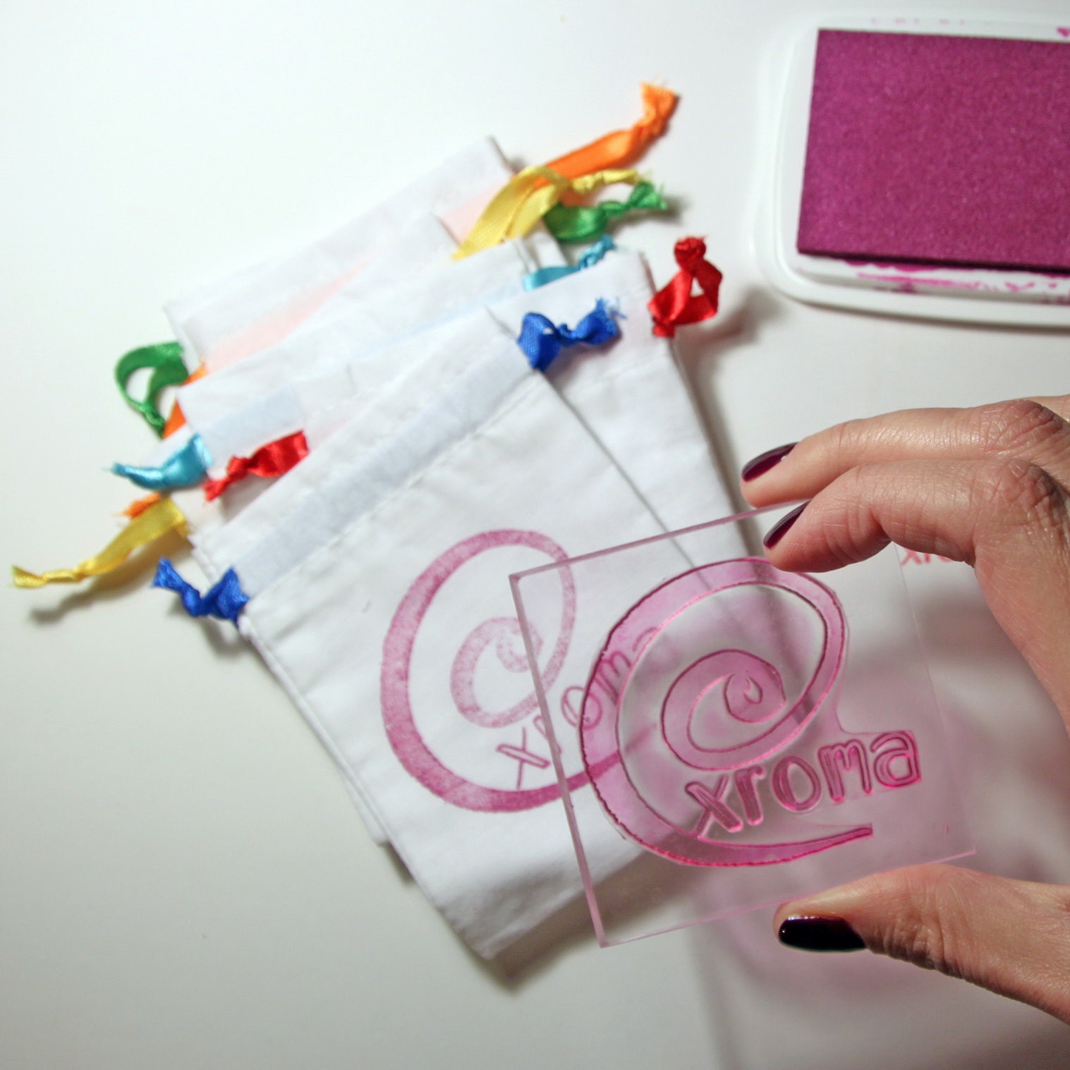 Hand stamped eco-friendly cotton pouches