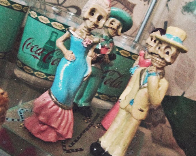 Día de los Muertos Miniature - Boho Mexican Altar - Sugar Skull Ceramic Skeleton Dolls - Day Of the Dead Decor - Mexican Art - In Stock