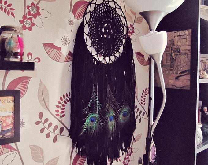 Large Black Dreamcatcher - Witch Home Decor - Bohemian Bedroom Wall Decor - Gypsy Wall Hanging Dream Catcher - Boho Bedroom - Hippie Decor