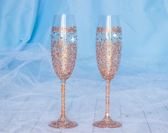 Rose gold wedding glasses Rose gold Flutes Rose gold glasses Wedding flutes Champagne glasses Rose gold wine glasses toasting glasses
