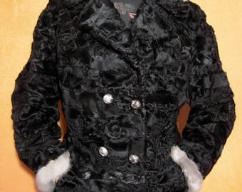 Real fur coat jacket broadtail persian with mink