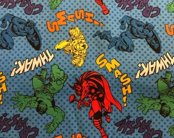 Marvel Avengers Cotton Fabric, Blue fabric