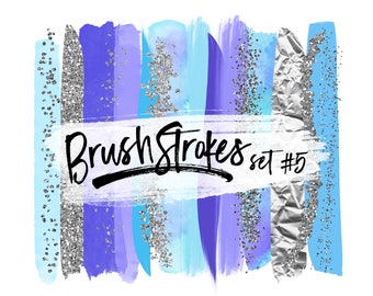 Modern Clipart Brush Strokes / Silver Clip Art / Watercolor Brush Strokes Clip Art / Brushstrokes PNG / Shimmering Glitter Confetti Clipart