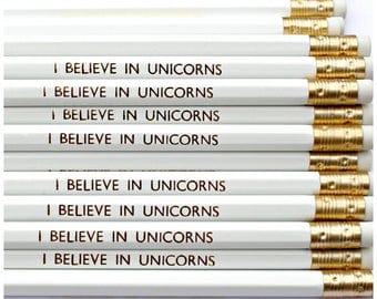 I Believe In Unicorns Pencil | White Luxury Gold Foil Stationery | Birthday Gift | Party Favours | Fun Present | Planner | Desk | HB Pencils