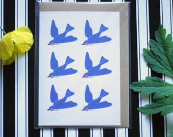 Swallows - Ecofriendly Blank Greeting Card with Vegan Envelope - 100% Recycled Paper and Biodegradable Packaging