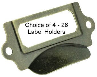 ANTIQUE BRASS Label Holders With Cupped Handle-Choice of 4 – 26 Label Holders with Screws-LHC011
