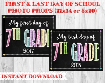 First and Last Day of School Chalkboard Photo Prop | 7th Grade | Set of 2 Files | INSTANT DOWNLOAD | by MMasonDesigns