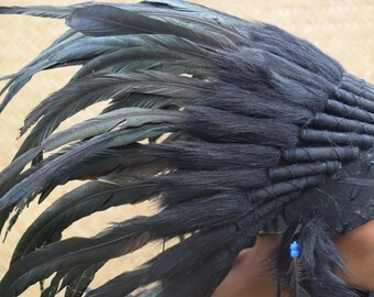 Cool Black Warbonnet Indian Headgear Costume Headpiece Native American Native American Style Costume Chief Indian inspiredFestival Clothing