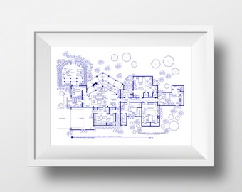 The Golden Girls - TV Show Floor Plan - BluePrint for Residence of Blanche Devereaux, Rose Nyland, Dorothy Zbornak, Sophia Petrillo