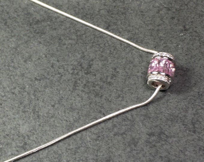Lilac cubic zirconia Necklace, Purple Sterling Silver tube Necklace, shiny cubic zirconia tube pendant, lavander necklace