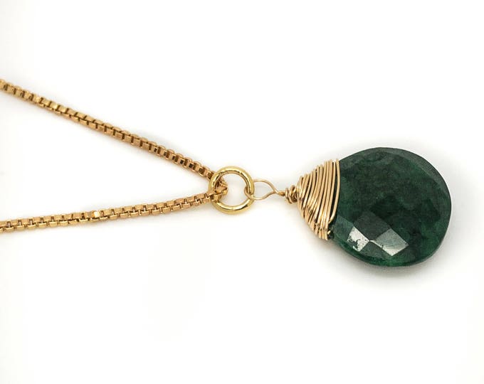 AMAZGenuine Emerald Necklace, May Birthstone necklace, Bridesmaid necklace, Green emerald pendant, Gold necklace