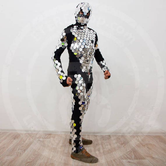 Low cost Disco ball glitter sparkly mirror bodysuit costume