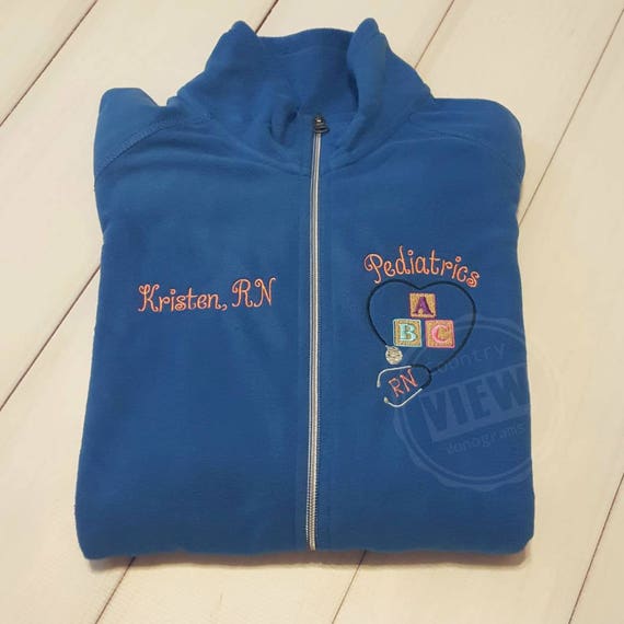 Pediatrics Nurse Fleece Jacket with ABC Blocks Stethoscope RN