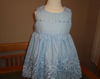 Baby girls stunning pale blue broderie anglaise dress for flower girl ,party, summer, christening