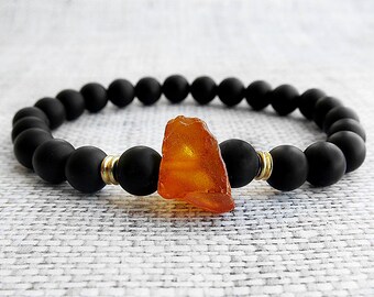 Men amber bracelet Man bracelets Raw amber bracelet Baltic Amber jewelry Healing bracelet Black onyx bracelet Vintage amber Yoga bracelets