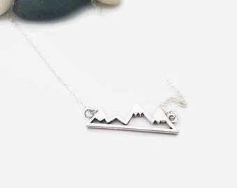 Mountain necklace, dainty stainless steel mountain necklace, nature jewelry, hiking mountain charm, rustic jewelry, snowy mountain necklace