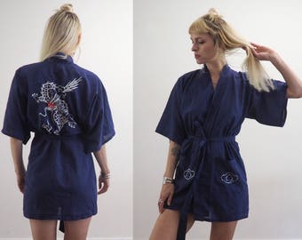 vintage 70's Chinese embroderided DRAGON robe // boho rocker exotic glam festival grunge