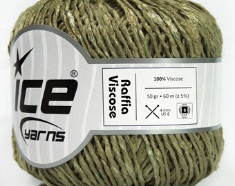Raffia Viscose Yarn, 300 gr Shiny Knitting Yarn, Summer Crochet Yarn, Khaki Textured Yarn, DK, Ligh Worstedt Weight