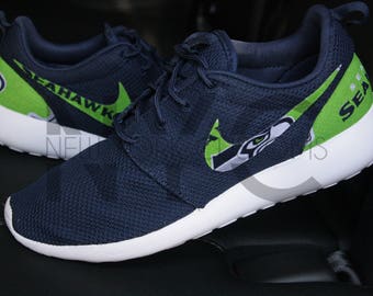 Seattle Seahawks 17' Nike Roshe One Navy Blue Custom Men Women & Kids