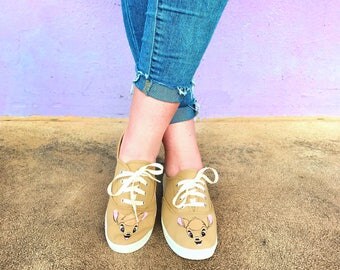 Bambi, woodland, deer, disney, handcrafted, womens shoes, 40 dollar gift