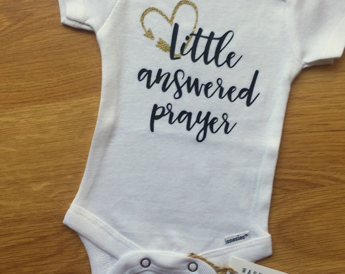 Rainbow Baby, Little Answered Prayer Onesie®, Coming Home Baby Outfit, Baby Shower Gift, Baby Announcement, Black & Gold Glitter