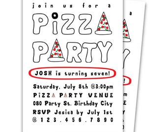 Pizza Party Invitation, Pizza Birthday Party, Italian Party, Modern, Black and White