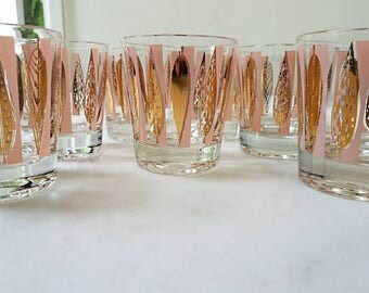 Fred Press Glasses, Mid Century, Gold, Vintage, Rocks